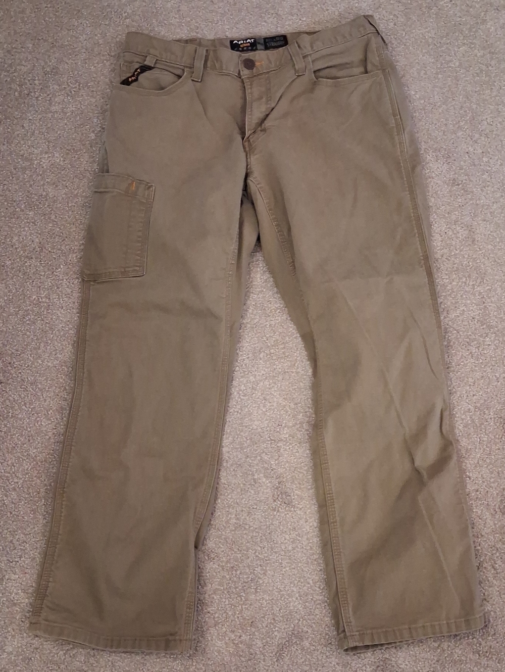 Ariat Rebar Relaxed Straight  Men’s Tan Khaki Canvas Cargo Pants  34x30